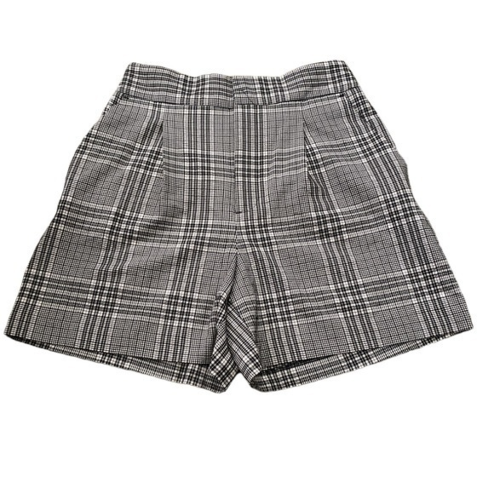 Zara Women’s Pleated High Waisted Black & White‎ Plaid Shorts Pockets Size M